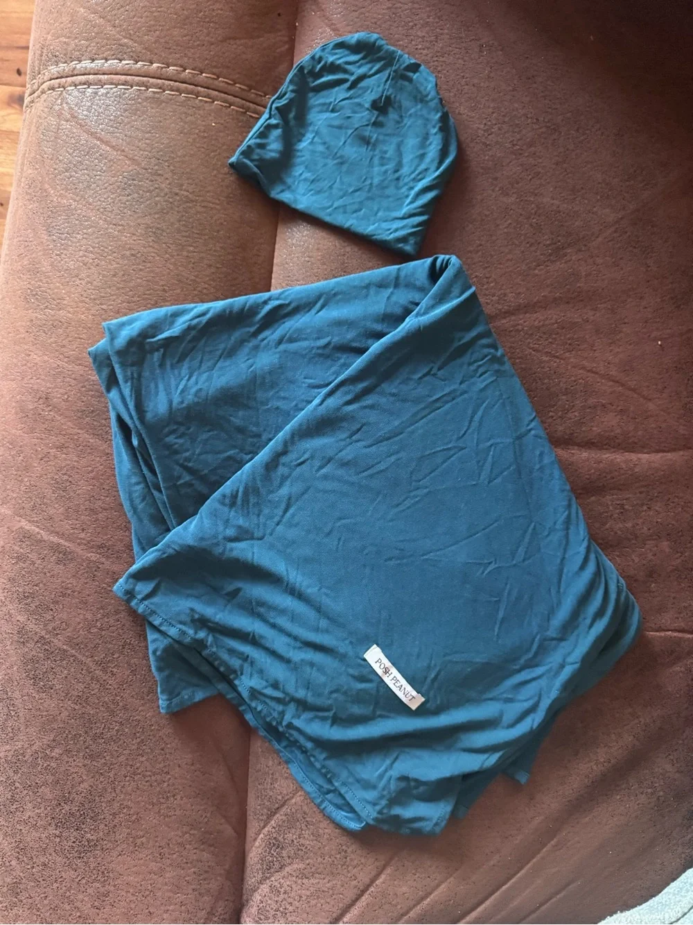 Posh Peanut Teal Swaddle Blanket & Hat Set